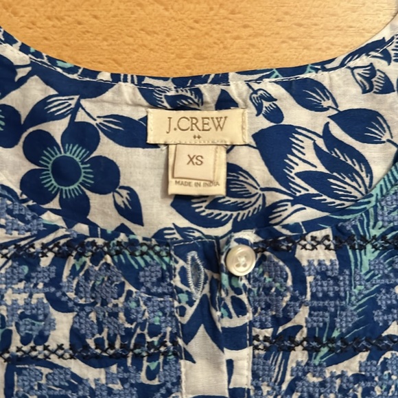 J. Crew Factory blue and white printed and embroidered blouse size extra small - Picture 6 of 7